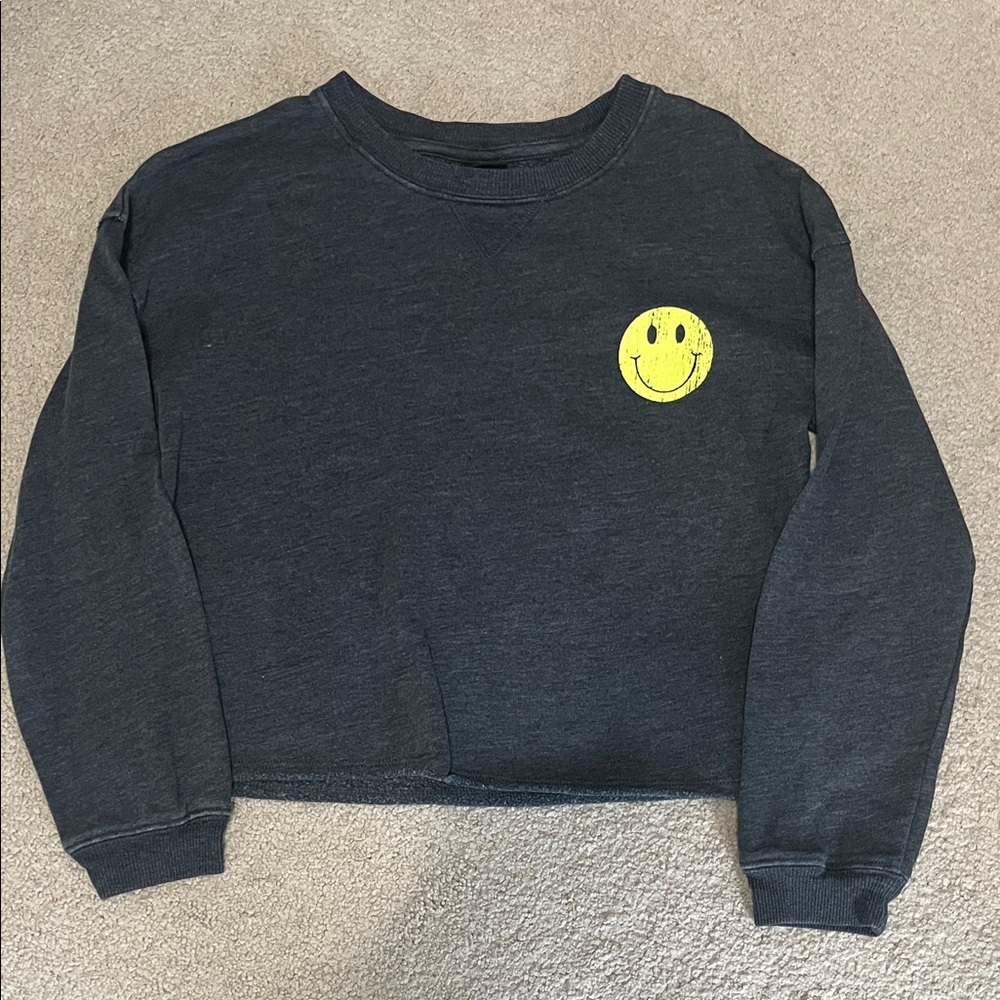 Classic Dark Gray Kids Sweatshirt with Yellow Smiley
